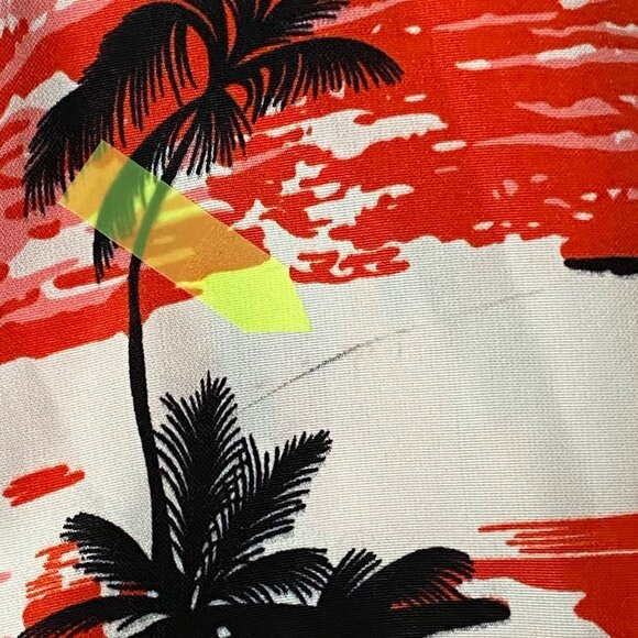 Han Ton Hawaiian Shirt Men Size XL Button Front Cotton Blend Palm Trees Red FLAW - Picture 6 of 10